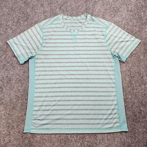 Lululemon Shirt Mens Extra Large‎ Blue Gray Striped Short Sleeve Athletic Tee